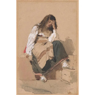 Reproduction of the painting of a Sitting Peasant Girl in Contemplation - Eleuterio Pagliano