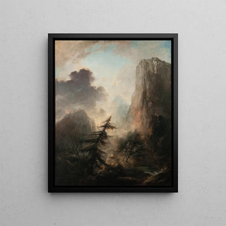 Romantic landscape painting with spruce - Elias Martin — framed artwork on a wall