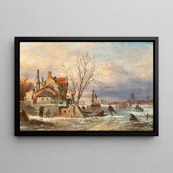 Winter View of the City of Dordrecht - Elias Pieter van Bommel — framed artwork on a wall