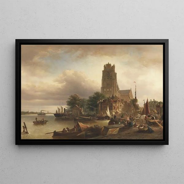 View of Dordrecht with the Grote Kerk - Elias Pieter van Bommel — framed artwork on a wall