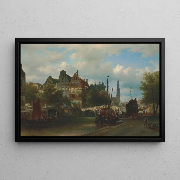 View from the Nieuwengracht in Amsterdam - Elias Pieter van Bommel — framed artwork on a wall