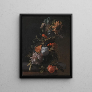 A bowl of flowers - Elias van den Broeck — framed artwork on a wall