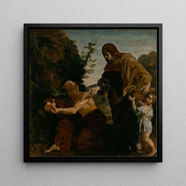 Élie receiving bread from the widow of Zarephath - Giovanni Lanfranco — framed artwork on a wall