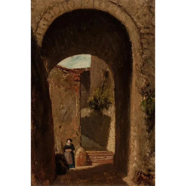 Arcade painting with woman - Elihu Vedder — framed artwork on a wall