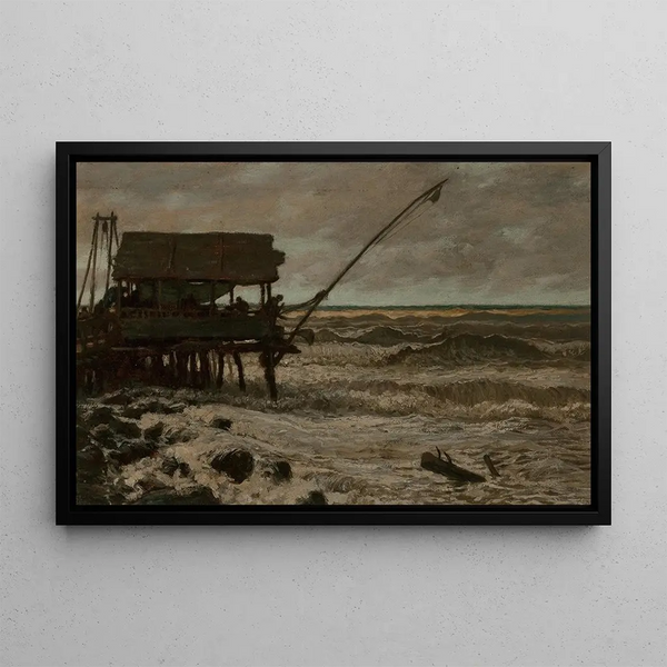 the fishing hut near the pier, Viareggio, Italy - Elihu Vedder — framed artwork on a wall
