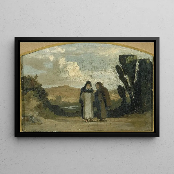 Moines sur la voie Appienne - Elihu Vedder — framed artwork on a wall