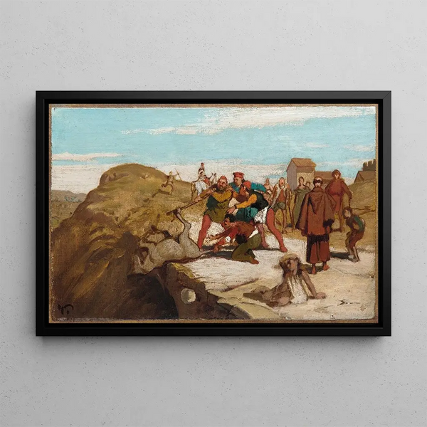 The miller's fable, his son, and the donkey no. 7 - Elihu Vedder — framed artwork on a wall