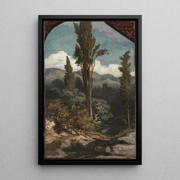 Three Trees in Italy - Elihu Vedder — framed artwork on a wall