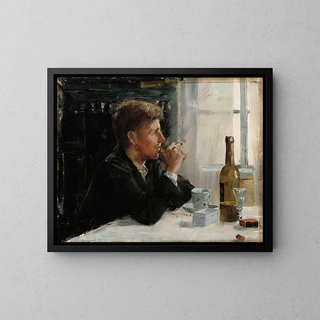 a seated man at the table - Elin Danielson-Gambogi — framed artwork on a wall