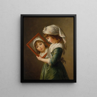 Julie Le Brun se regardant dans un miroir - Elisabeth Louise Vigée Le Brun — framed artwork on a wall