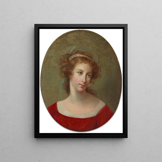 Portrait of a woman in a red dress - Elisabeth Louise Vigée Le Brun — framed artwork on a wall