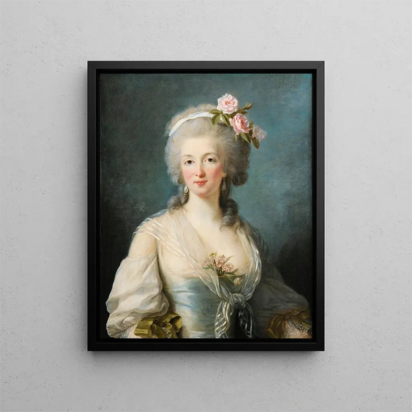 Portrait of a lady said portrait of Jeanne de Valois Comtesse de la Motte - Elisabeth Louise Vigée Le Brun — framed artwork on a wall
