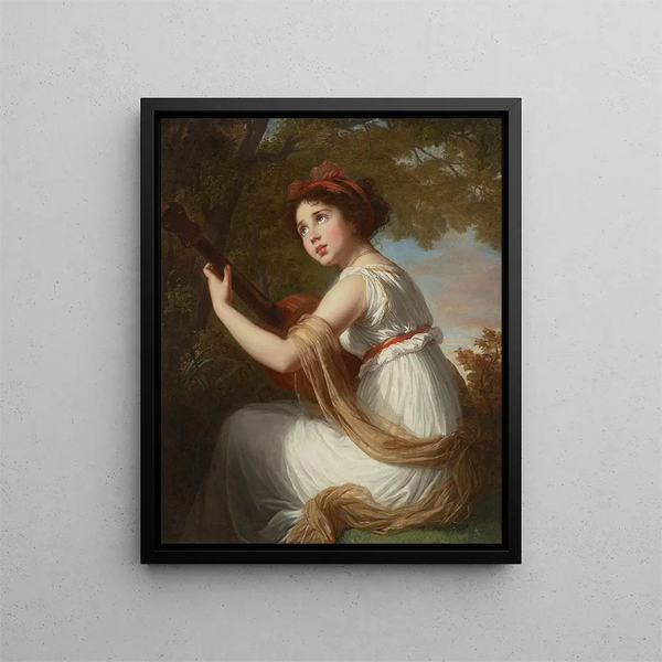 Portrait of the artist Jeanne Julie Louise Le Brun's daughter 1780-1819 playing the guitar - Elisabeth Louise Vigée Le Brun — framed artwork on a wall