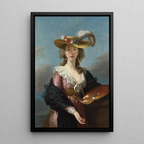 Self-portrait with Straw Hat - Elisabeth Louise Vigée Le Brun — framed artwork on a wall