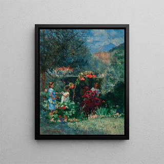 Trois filles dans le jardin - Eliseu Visconti — framed artwork on a wall