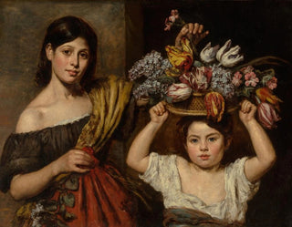 Two young children with a basket of flowers - Elizabeth Emma Soyer — artwork view