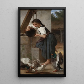 Young girl at the well - Elizabeth Jane Gardner Bouguereau — framed artwork on a wall