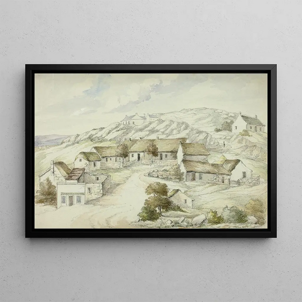Village of Kilkenny from the rocks - Elizabeth Murray — framed artwork on a wall