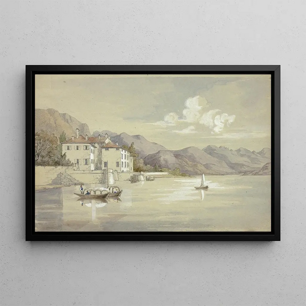 Majolica Painting of Lake Como - Elizabeth Murray — framed artwork on a wall
