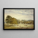 Six cows grazing in front of a country house - Elizabeth Murray — framed artwork on a wall