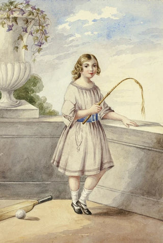 Young girl with sickle and cricket bat - Elizabeth Murray — artwork view