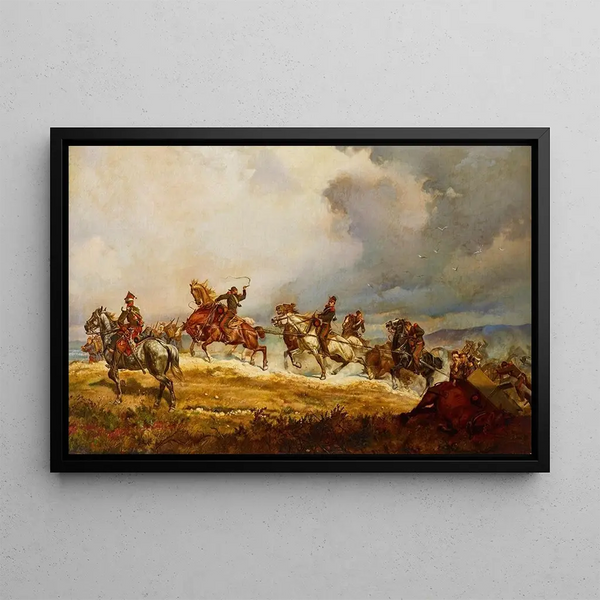 French artillery painting in motion - Elizabeth Southerden Thompson — framed artwork on a wall
