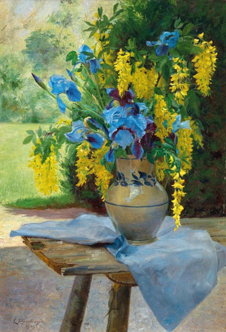 a floral bouquet with irises and laburnum - Ella Wetzko-Ehrenberger — artwork view