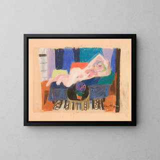 a nude woman on a sofa - Else Hagen — framed artwork on a wall