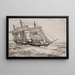 A war schooner - Emanuel Larsen — framed artwork on a wall