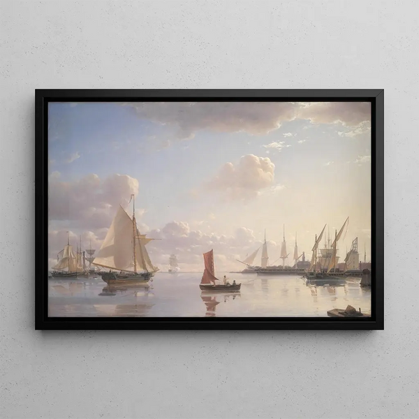 View of Langelinie towards the Royal Naval Yards at Nyholm Copenhagen Morning Light - Emanuel Larsen — framed artwork on a wall