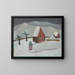 Winter Landscape Painting with Red House - Emanuel Schättli — framed artwork on a wall