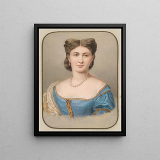 Portrait of a lady in a blue silk dress - Emanuel Thomas Peter — framed artwork on a wall