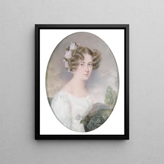 Portrait of a young woman with flowers in her hair - Emanuel Thomas Peter — framed artwork on a wall