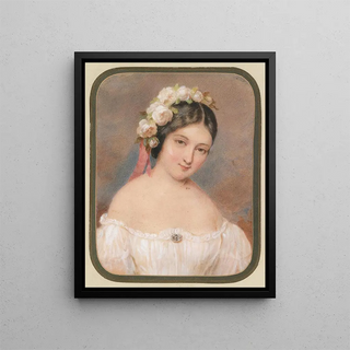 Portrait of a young woman with white roses in her hair - Emanuel Thomas Peter — framed artwork on a wall