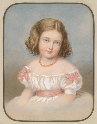 Portrait of a Little Girl in a White Dress with Pink Bows - Emanuel Thomas Peter — artwork view