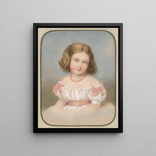 Portrait of a Little Girl in a White Dress with Pink Bows - Emanuel Thomas Peter — framed artwork on a wall