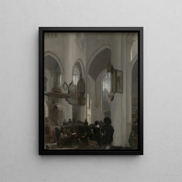 Interior of a Gothic church - Emanuel de Witte — framed artwork on a wall