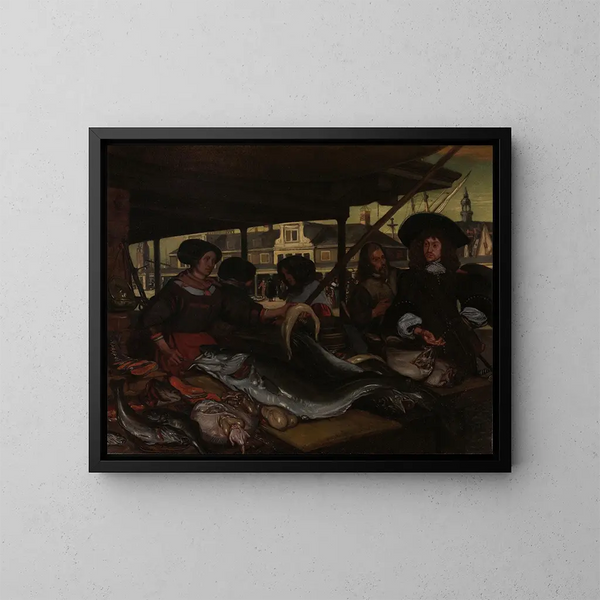 The New Fish Market in Amsterdam - Emanuel de Witte — framed artwork on a wall