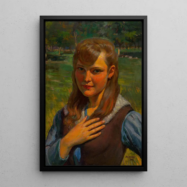 Portrait of a young girl - Emil Alexay Olexk — framed artwork on a wall