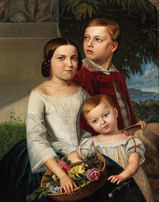 Three siblings in the background The bay of Rio de Janeiro with Sugarloaf Mountain - Emil Bauch — artwork view