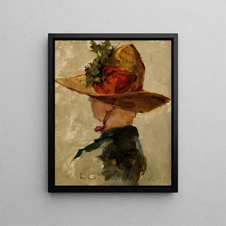 Woman with Hat - Emil Carlsen — framed artwork on a wall