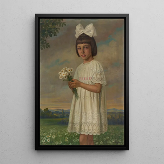 Emil Engert - Girl with Bouquet of Daisies set against a Landscape.webp