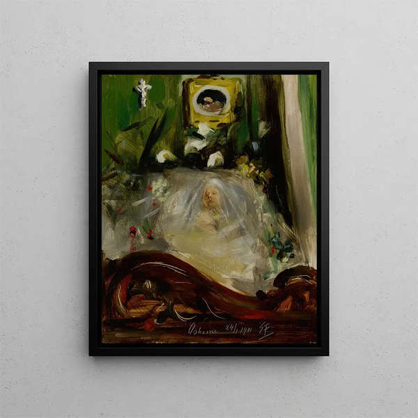 Queen Victoria displayed in a lying-in state chapel - Emil Fuchs — framed artwork on a wall
