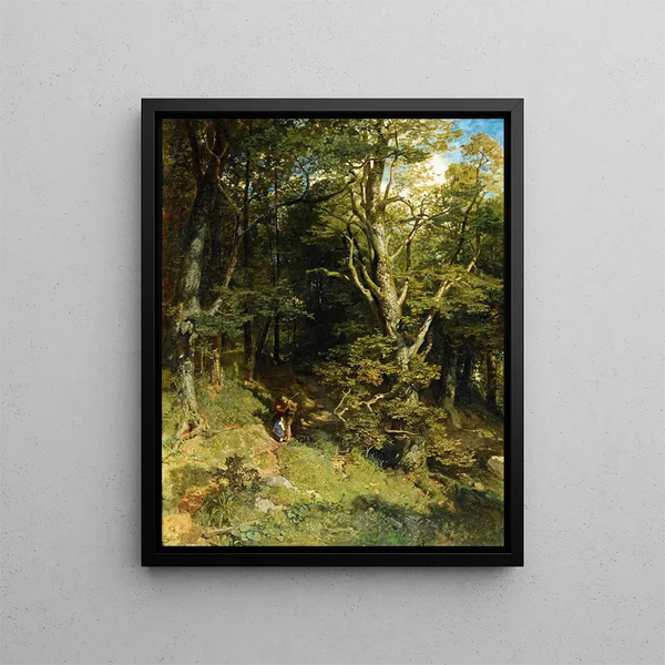 Embrace in the Forest - Emil Jakob Schindler — framed artwork on a wall