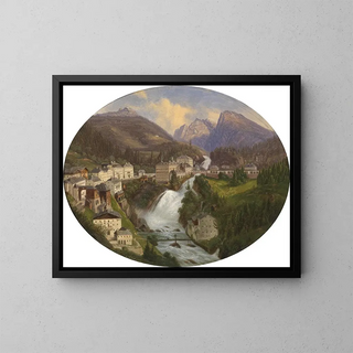 View of Bad Gastein - Emil Ludwig Lühr — framed artwork on a wall
