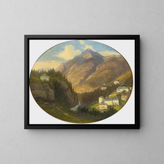 Gamskogel in Gastein with Saint Nicholas Church - Emil Ludwig Lühr — framed artwork on a wall