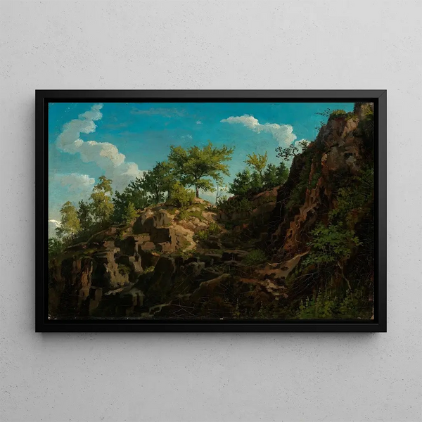 Rocky part with trees - Emil Lugo — framed artwork on a wall