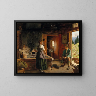 A Visit to the Milkmaid - Emil Rau — framed artwork on a wall