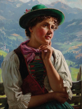 Girl in traditional costume in an Alpine landscape - Emil Rau — artwork view