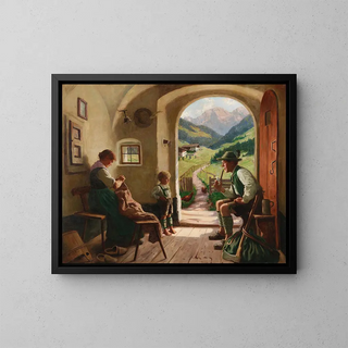 Family scene idyllic - Emil Rau — framed artwork on a wall